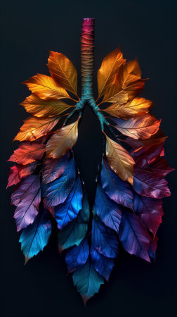 Neon lungs with feathers and smoke on black background. Minimalistic style.の素材