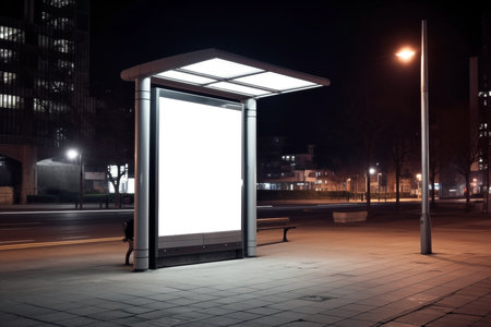 Mock-up of a blank billboard on bus stop at night.の素材