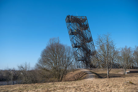 Kuldiga, Latvia - March 3, 2024: The new 25-meter-high inclined observation tower Kuldiga
