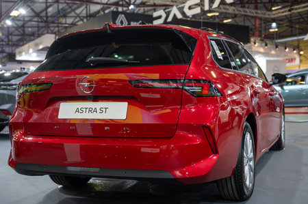 Riga, Latvia, April 19, 2024: A new Opel Astra ST premiere at a motor show, model 2024のeditorial素材