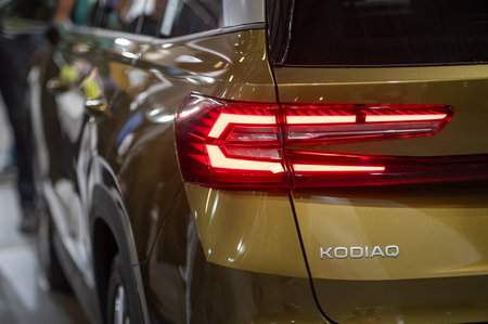 Riga, Latvia, April 19, 2024: LED rear lights and car design closeup of nev Skoda Kodiaq, model 2024のeditorial素材