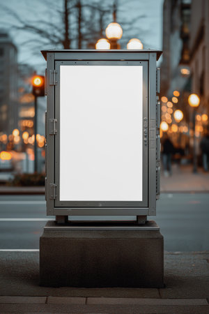 Street-level mockup with realistic tones, clean design surface, and bokeh depthの素材