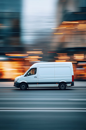 Delivery van banner mockup with gentle motion blur and a solid-color design baseの素材
