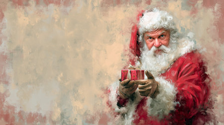 Funny oil-painted Santa with subtle humor and editable space.の素材