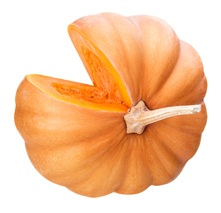Sliced pumpkin isolated on white backgroundの写真素材