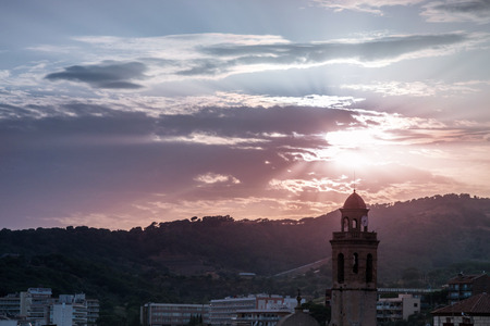 Calella's panoramic view at sunset skyの写真素材