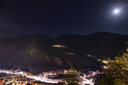 Andorra ka vella mountains night skyのeditorial素材