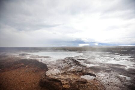 Landscape with hot deysir in Iceland.の写真素材