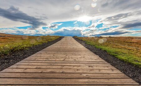 The road near Gullfoss waterfall in the canyon of the Hvita riverの写真素材