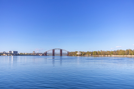 View with blue river and horizon lineの写真素材