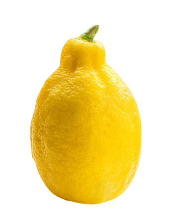 Lemon with green leaf isolated on white backgroundの写真素材