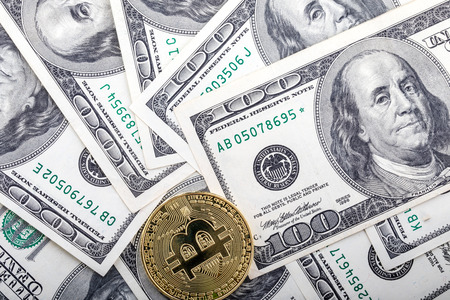 Background with crypto  bitcoin and dollarsの写真素材