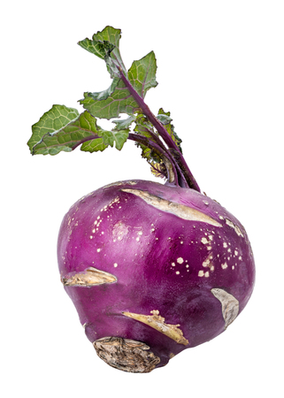 Purple fresh kohlrabi isolated on white background. Clipping pathの写真素材