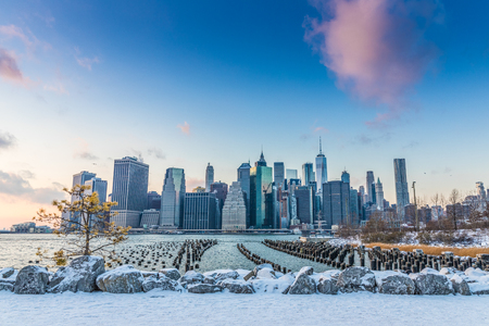 View of Manhattan at sunset from the side of the pier. NYC, USAの写真素材