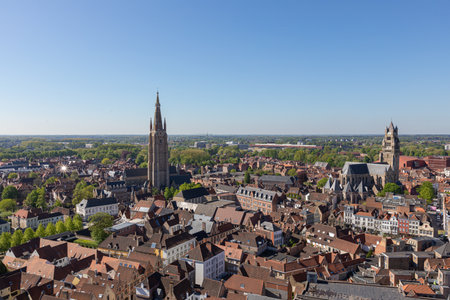 Top view of beautiful city Bruges (Brugge) old town in Belgiumのeditorial素材