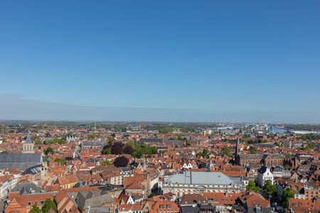 Top view of beautiful city Bruges (Brugge) old town in Belgiumのeditorial素材