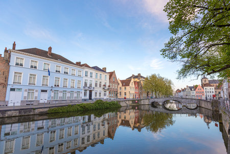 Romantic houses along the river canal in the old city of Middle Europeのeditorial素材