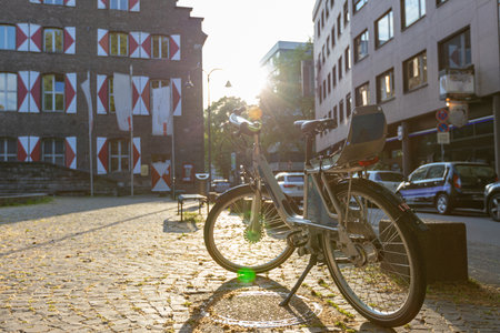 Bicycle stands near the wall of an old house in the old city of Middle Europeのeditorial素材
