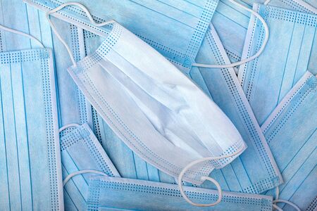 Background of blue medical face masks