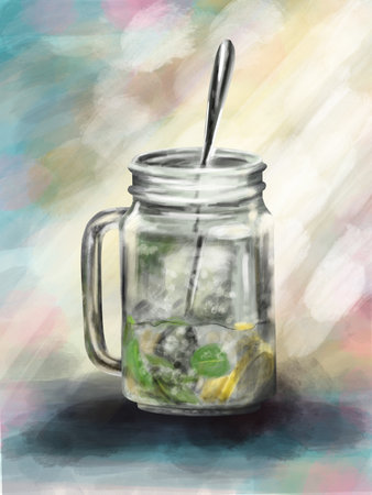 Mojito cocktail in a glass with iceの写真素材