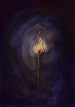 Dark digital illustration with little light hope fireの写真素材