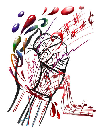 The palm of the hand is drawn by a line. Digital sketchの写真素材