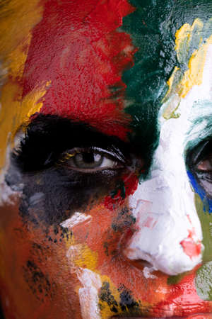 Model with makeup. Woman with colorful makeup and body artの写真素材