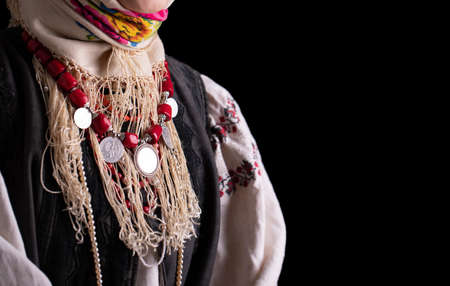 Details of ancient authentic Ukrainian clothing. Macroの写真素材