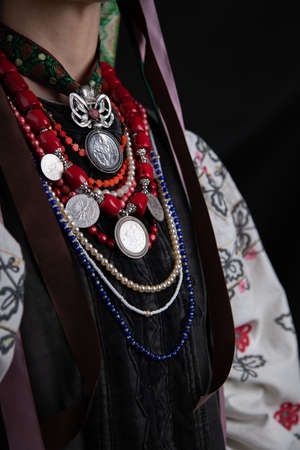Details of ancient authentic Ukrainian clothing. Macro