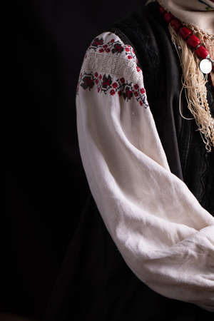Details of ancient authentic Ukrainian clothing. Macro
