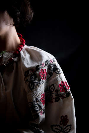 Details of ancient authentic Ukrainian clothing. Macro