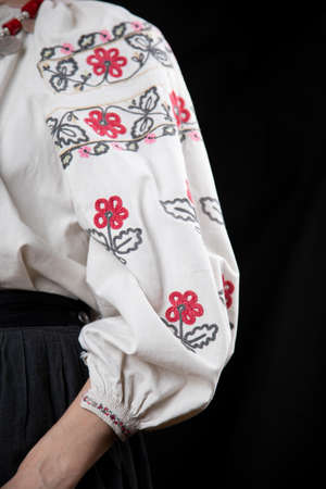 Details of ancient authentic Ukrainian clothing. Macro