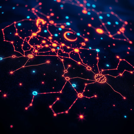 Abstract background with glowing lines and dots. Network concept. 3D Renderingの素材