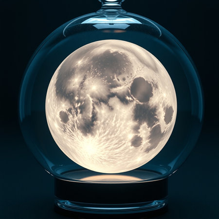 Crystal ball with moon inside on dark background. 3D illustrations.の素材