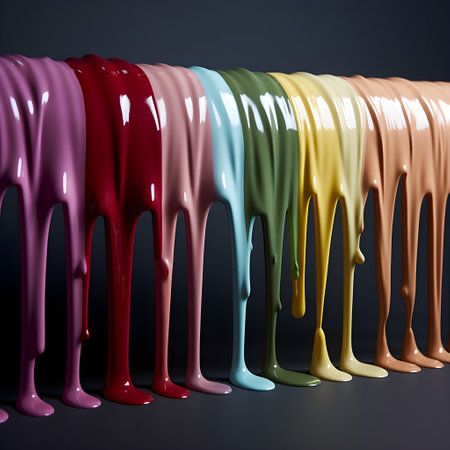 Colored paint dripping on a black background. 3d rendering.の素材