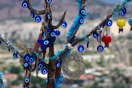Turkish evil eye bead. blue colored amulet. superstitionの写真素材