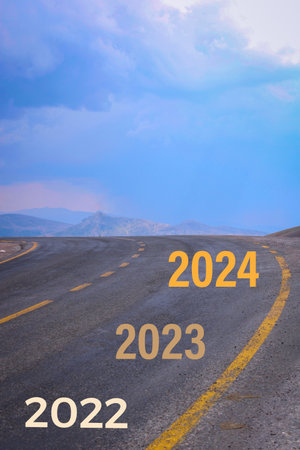 New year concept with the year 2024 on the road. Happy New Year 2024 anniversary.