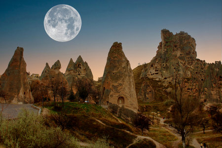 Beautiful landscape Cappadocia stone and Goreme national park Nevsehir Turkey. Amazing and incredible skyの写真素材