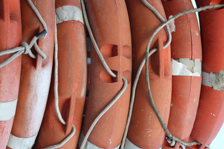 Lifebuoys stacked on top of each other.