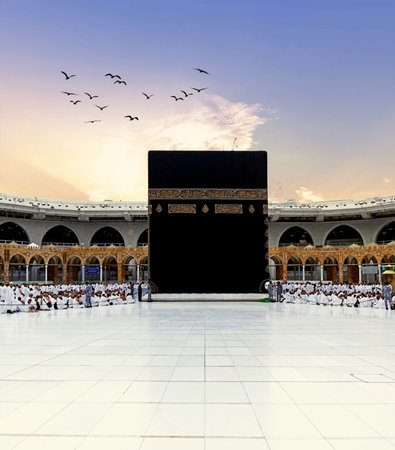 The place where Muslims visit for pilgrimage and umrah. Kaaba, Mecaa. Muslims performing circumambulation in the Kaaba.の写真素材