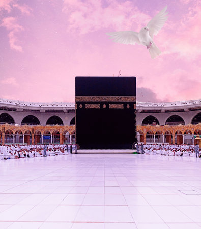The place where Muslims visit for pilgrimage and umrah. Kaaba, Mecaa. Muslims performing...