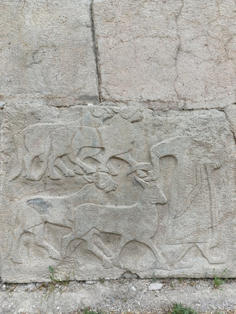 Hittite civilization. Ancient and historical city. Figures on the walls. Alacahoyuk, Corum, Turkey.の写真素材