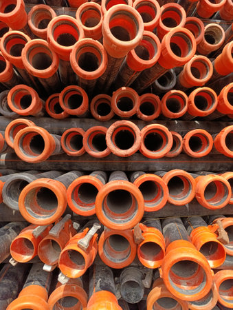 a pile of orange pipes.の写真素材