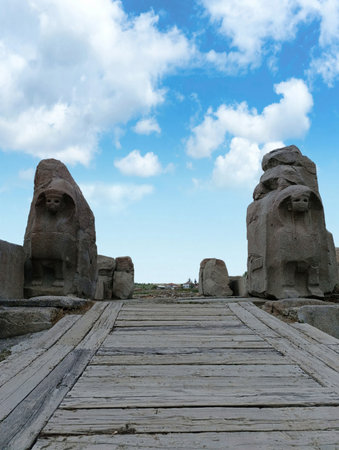 Alacahoyuk Lion Gate. Hittite civilization. Ancient and historical city. Corum, Turkeyの写真素材