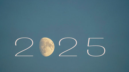 Text concept of new year 2025 with half moon.Happy New Year 2025 Idea.