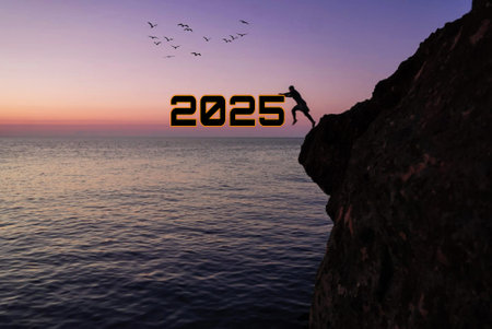 The man who jumped from the cliff into the sea held on to the 2025 text.2025 concept creative idea....