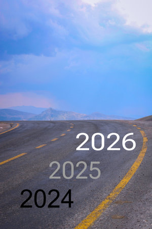 New year concept with the year 2026 on road. Happy New Year 2026 anniversary.
