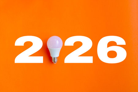 2026 created from led light bulb on color background. Creativity inspiration ,planning ideas conceptの写真素材