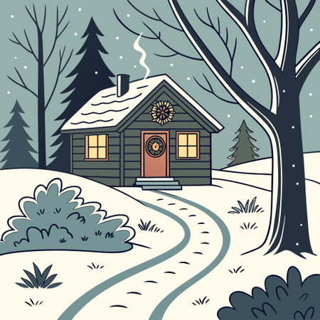 Winter landscape with a country house. Vector illustration in flat style.のイラスト素材