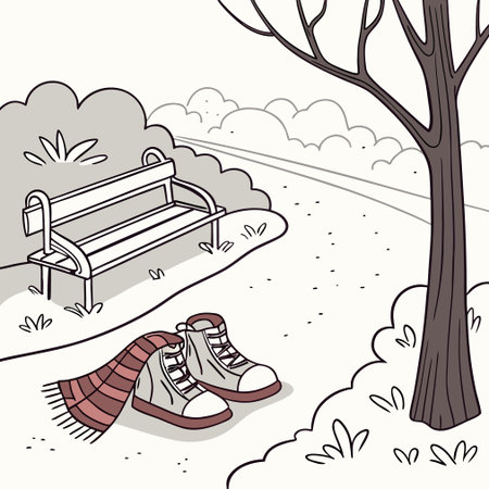 Vector illustration of a bench in the park and a pair of shoesのイラスト素材